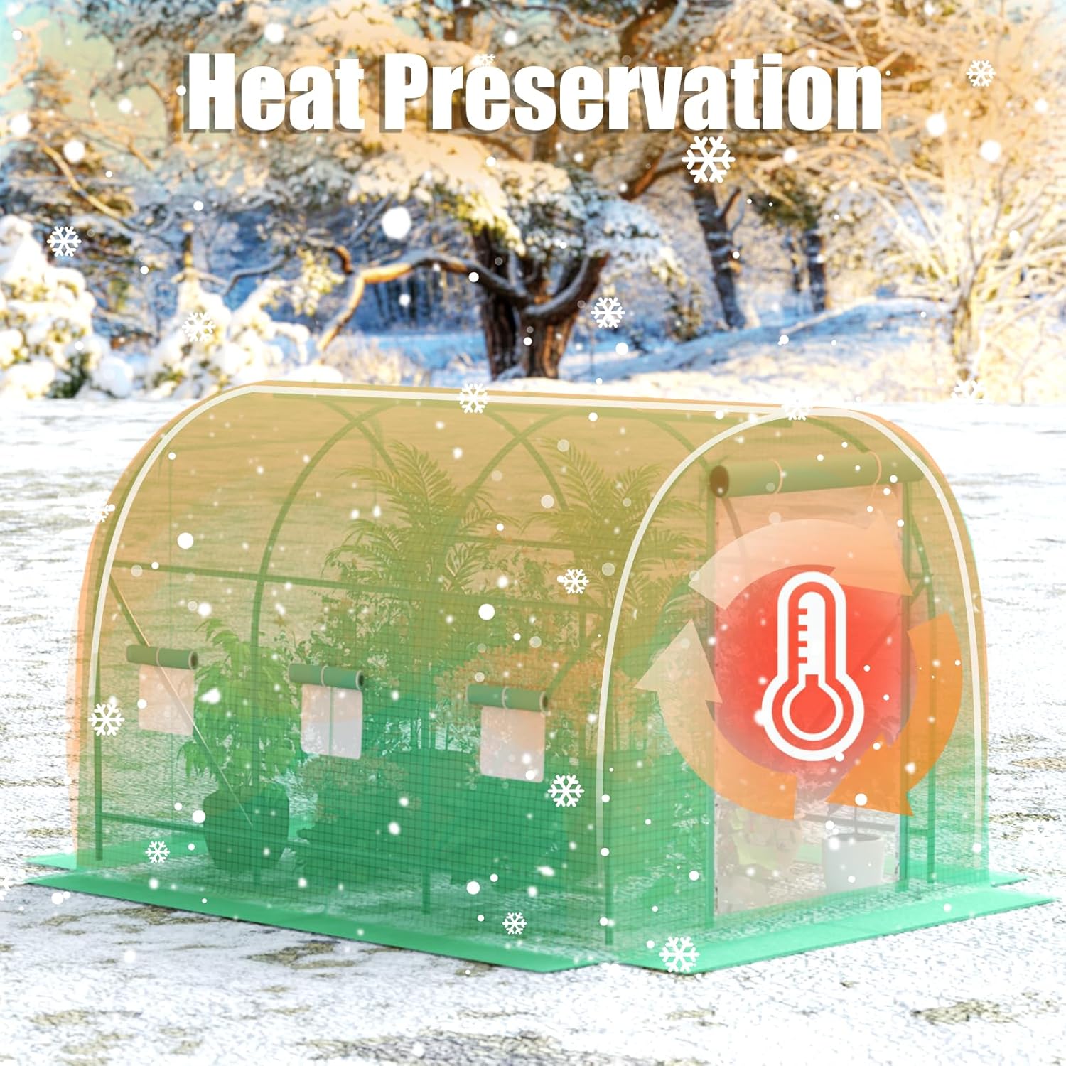 Invernaderos de 12 x 7 x 7 pies para exteriores resistentes, grandes casas verdes para exteriores con 6 ventanas de malla ventilada, puerta