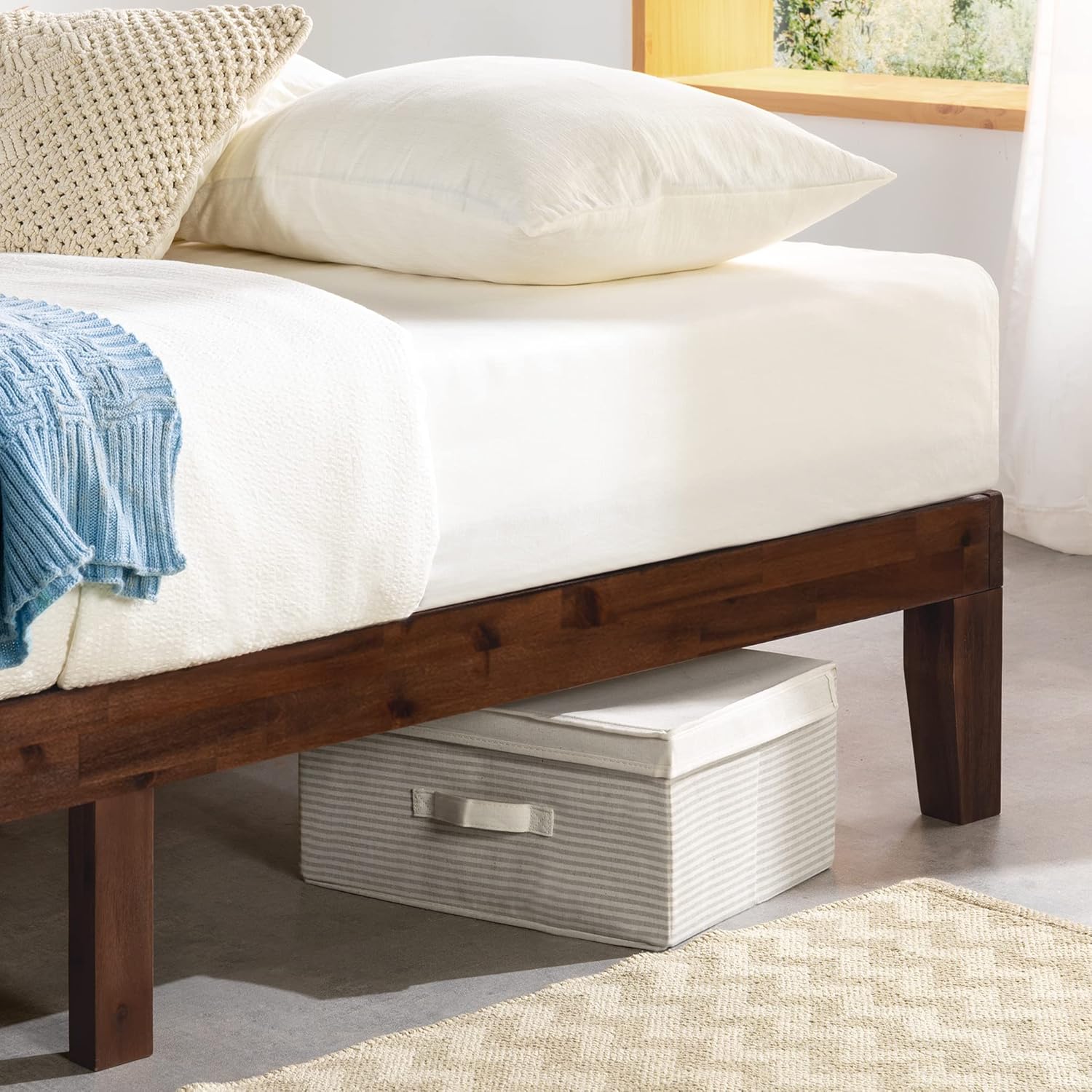 Mellow Naturalista Classic – Cama de plataforma de madera maciza de 12 pulgadas, listones de madera, no necesita somier, fácil montaje, tamaño