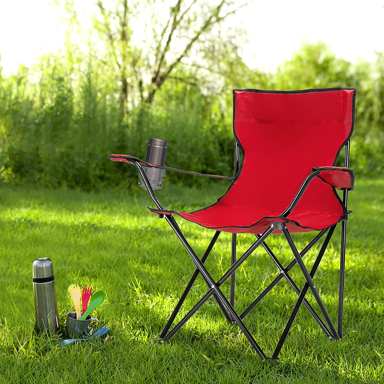 Silla de camping portátil plegable para adultos, silla pequeña para exteriores con portavasos y bolsa exterior, silla deportiva plegable para playa,