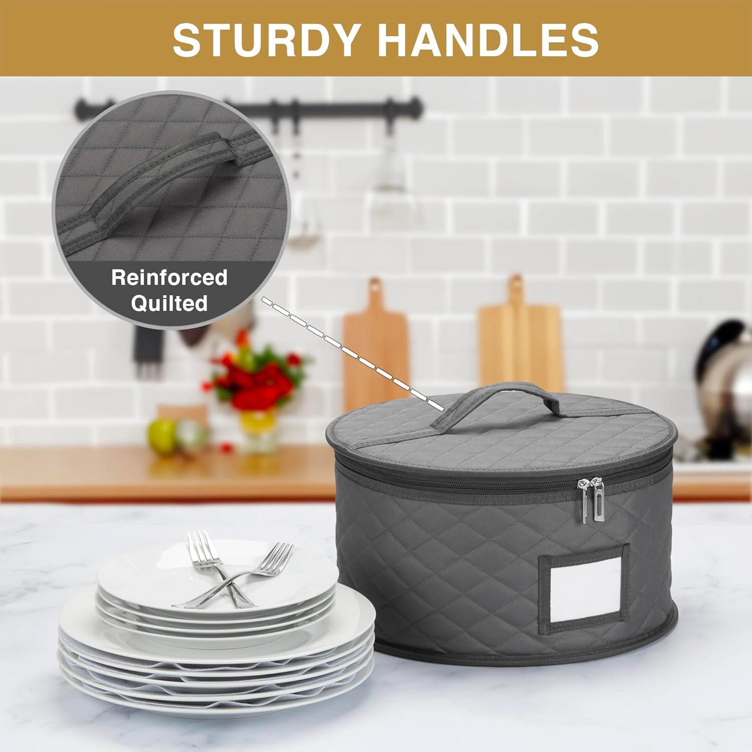 Paquete de 2 fundas acolchadas para platos de ensalada de 10 pulgadas, contenedor de almacenamiento de China, apilable con interior acolchado para