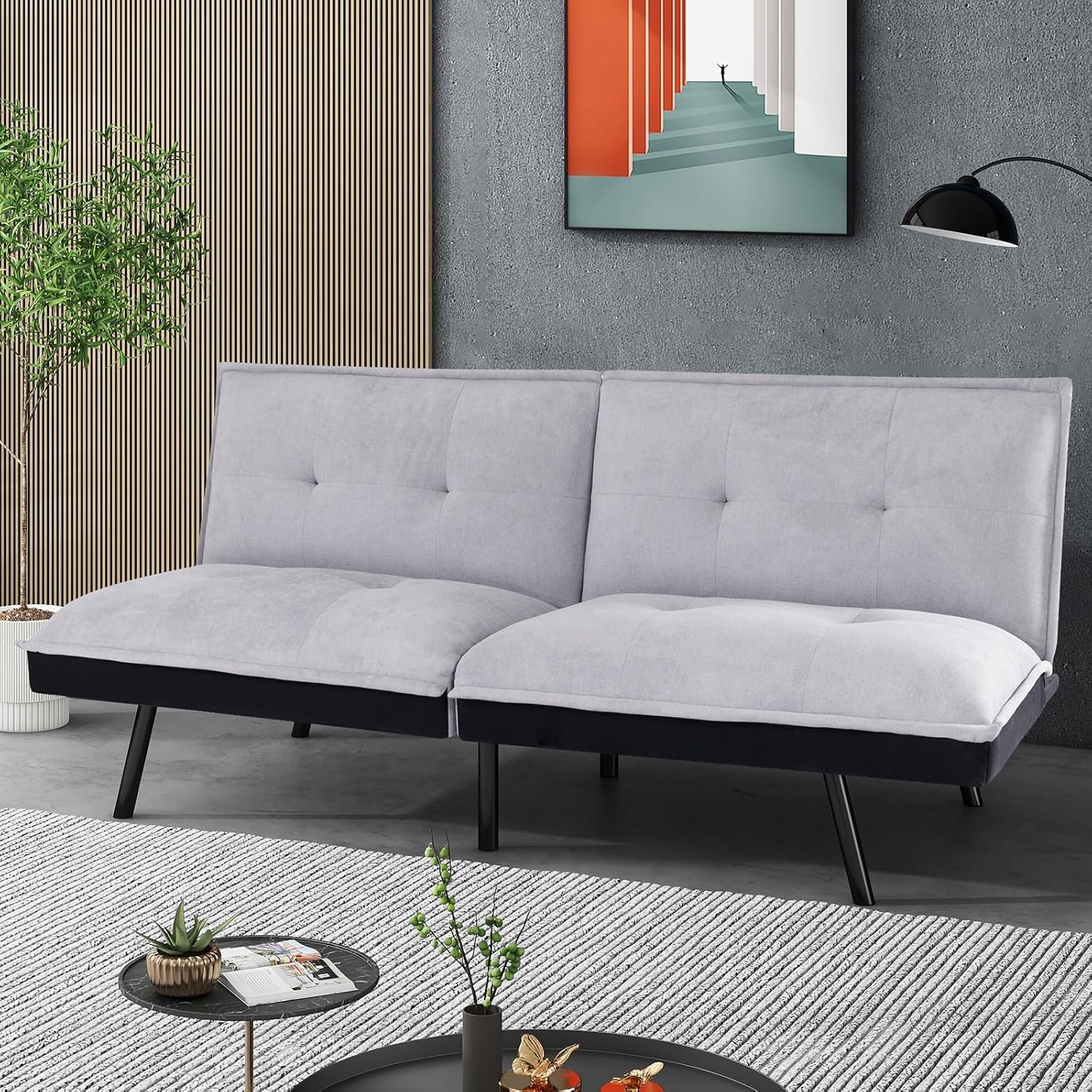 IULULU Sofá cama tipo futón, moderno, convertible, sin brazos, para estudio, apartamento, oficina, espacio pequeño, sala de estar compacta, color