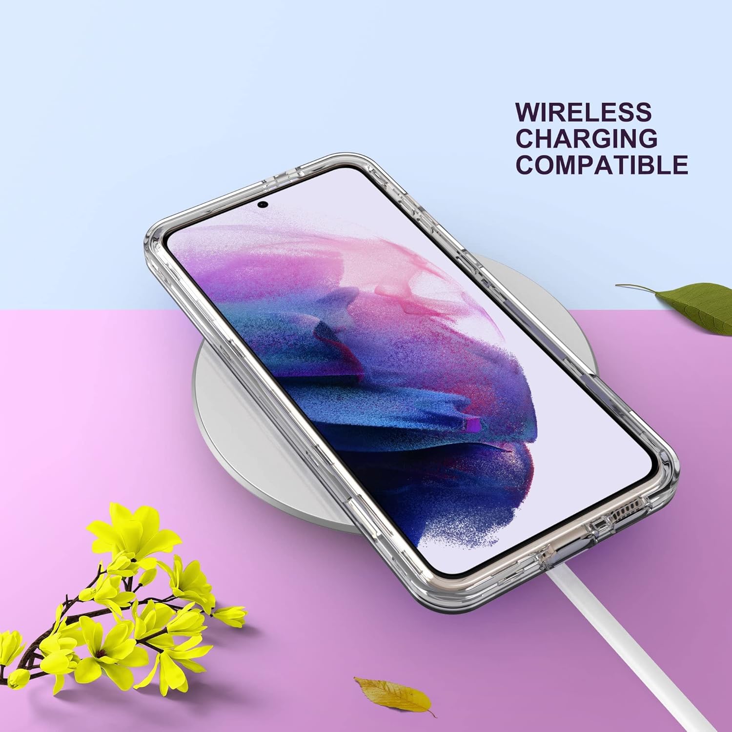 KIOMY Funda transparente a prueba de golpes para Galaxy S21+ 5G y 2 protectores de vidrio templado, carcasa rígida híbrida 3 en 1 y parachoques de