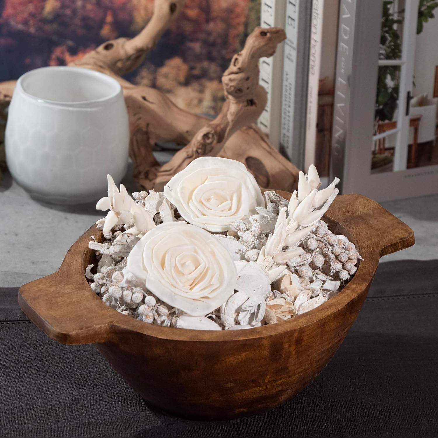 Bolsa de popurrí de fragancia blanca de lino para decoración del hogar  Florero y relleno de tazón de pétalos florales (blanco)