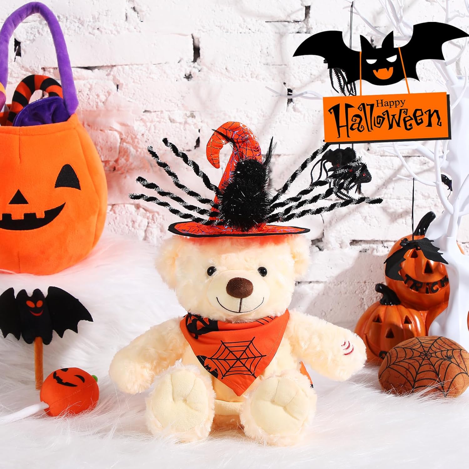 Juego de animales de peluche de oso de Halloween con grabadora de voz, lindo oso de Halloween de 12 pulgadas con sombrero de grabadora de voz y