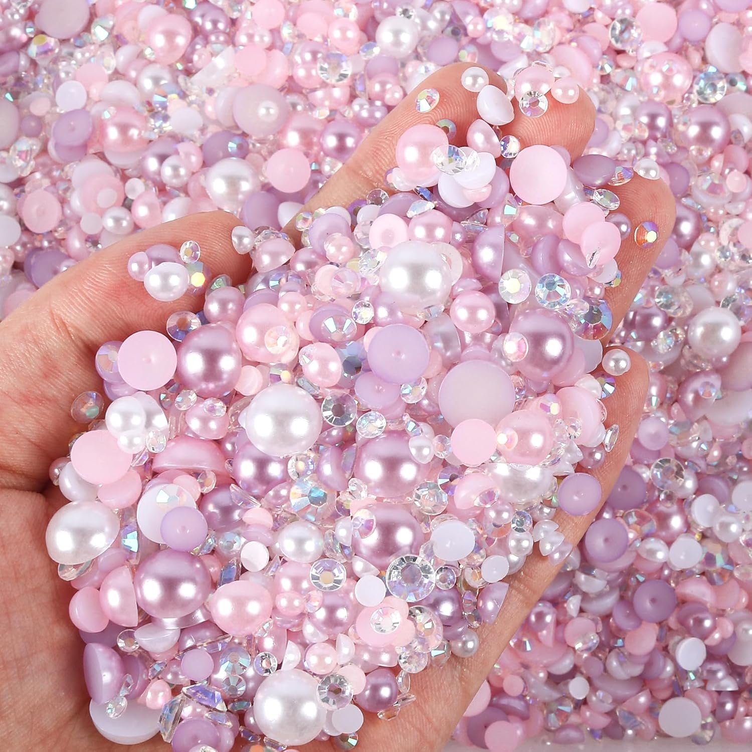 Diamantes de imitación y perlas artesanales de tamaño mixto de 1.06 oz, diamantes de imitación de resina de gelatina de 0.079 a 0.394 pulgadas para