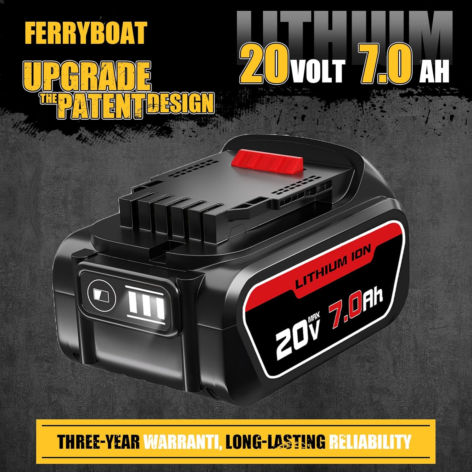 Paquete de 2 baterías de repuesto de 7000 mAh para Dewalt de 20 V, compatible con DCB205 iones de litio MAX DCB204 DCB206 DCB201 DCB203 DCB181