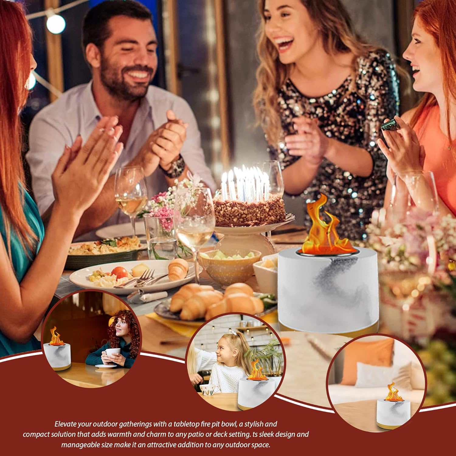 Cuenco portátil para fogata de mesa  Mini chimenea personal para exteriores, interiores, patio, barbacoa y jardín S’Mores, regalo para Navidad,
