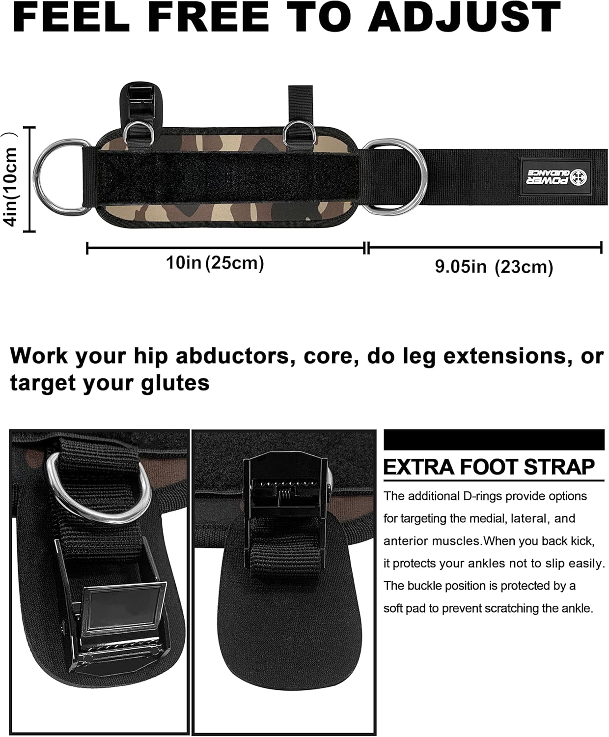 POWER GUIDANCE Ankle Straps for Cable Machines and Resistance Band, Work Out Cuff Attachment for Home & Gym, Booty Workouts