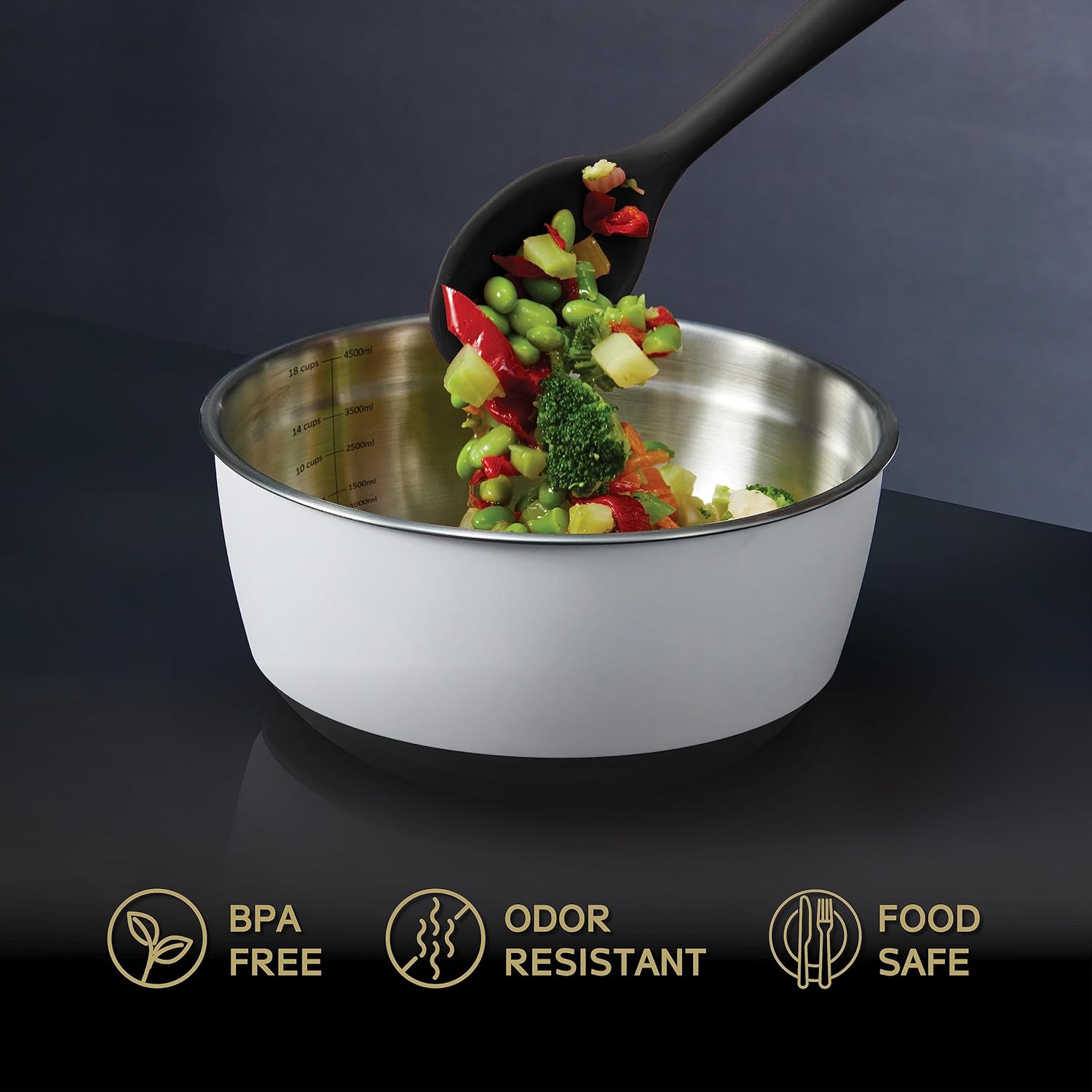 Evolution – Tazón para mezclar de acero inoxidable para microondas con tapa, 1.5 cuartos de galón, tapas de vidrio templado, alternativa al tazón de