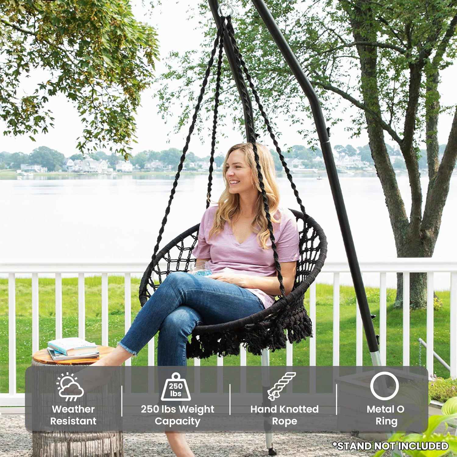 Bahia – Hamaca de macramé, silla colgante para dormitorio, silla de columpio de cuerda bohemia para interiores, silla de columpio de macramé para