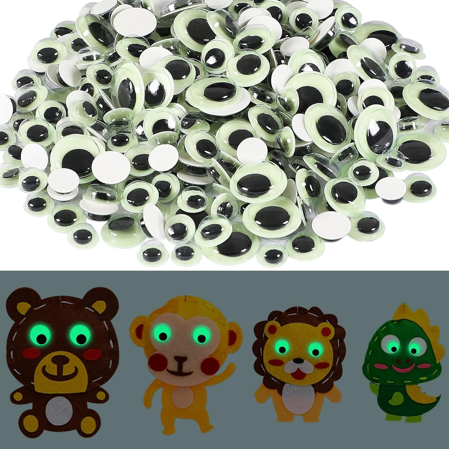 UPINS 300 ojos que se mueven Googly autoadhesivos, brillan en la oscuridad, ojos ondulantes para manualidades, ojos saltones brillantes para