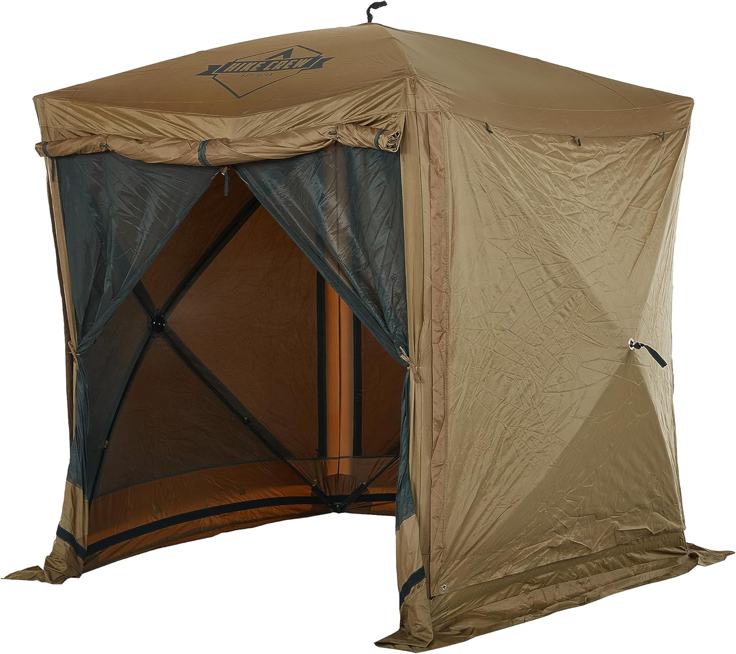 Hike Crew Tienda de campaña de 6 x 6 pies con toldo desplegable para exteriores de 4 lados con paneles de viento con cremallera integrados, toldo