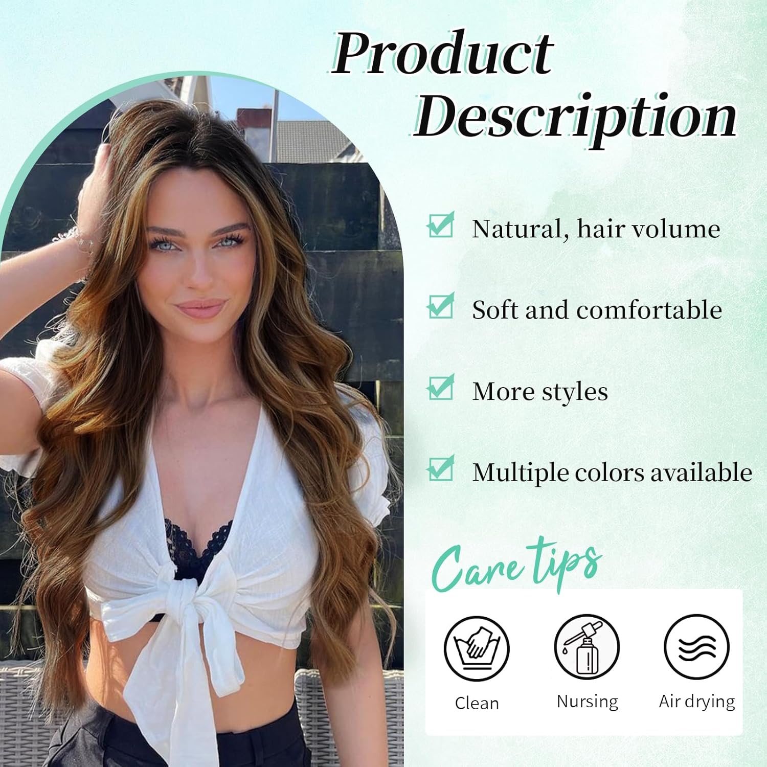 KooKaStyle – Extensión de cabello sintético con pinza, largo y ondulado, con fibra de doble trama, de 20 pulgadas para mujer, 4 piezas, color marrón