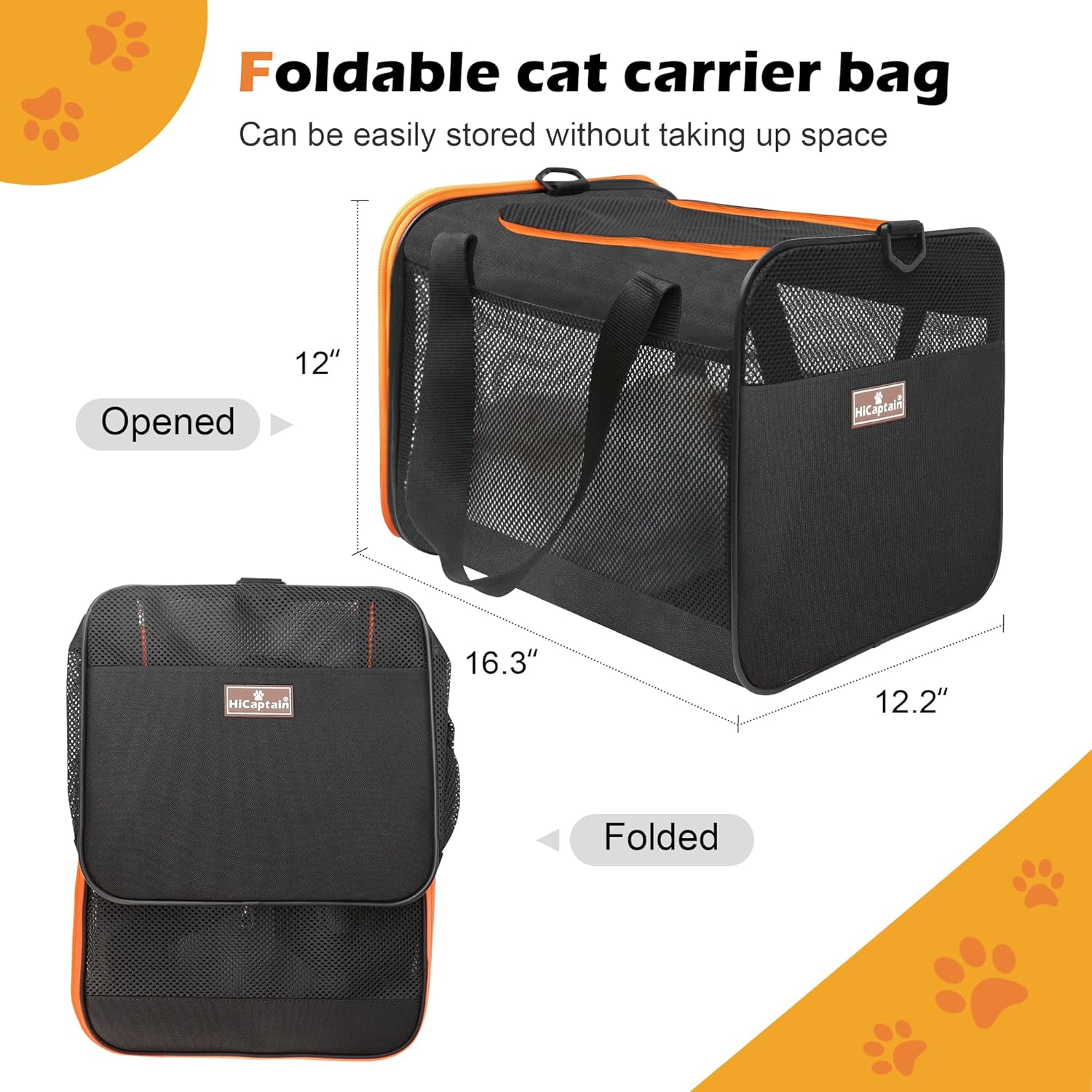 HiCaptain Bolsa transportadora negra para gatos, ligera y suave con ventana de malla superior, transpirable para gatos medianos y perros pequeños,