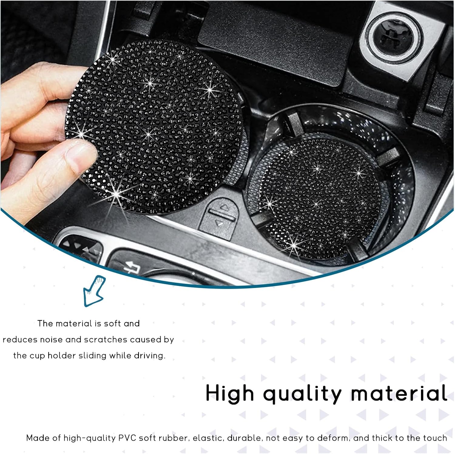Paquete de 2 posavasos para automóvil, antideslizantes, a prueba de golpes, universal, con diamantes de imitación de cristal brillante, accesorios