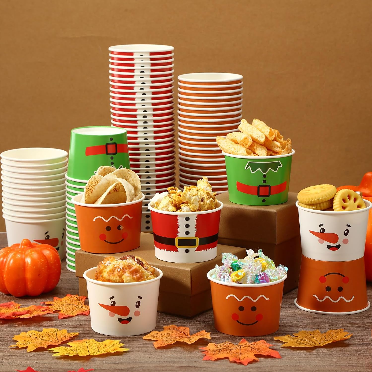 200 cuencos desechables de Navidad de 9 onzas, tazas de aperitivos de Navidad, cuencos de papel para helado, muñecos de nieve navideños, cuencos de