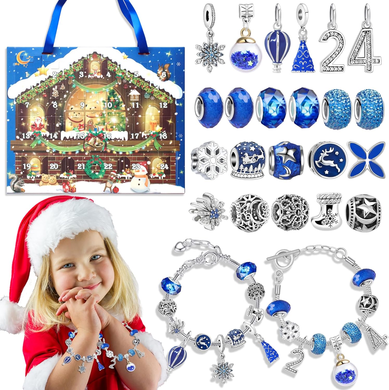 Calendario de Adviento de Navidad 2023 para niñas, juego de 24 pulseras, regalos de Navidad para niños, calendario de cuenta regresiva de 24 días de