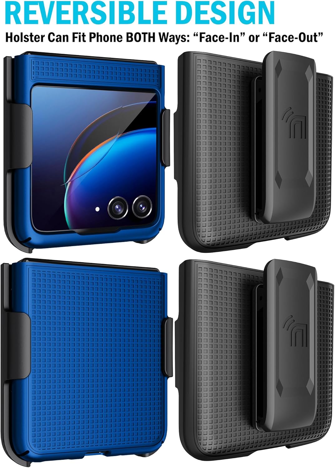 Nakedcellphone – Funda con clip para Motorola RAZR+ 2023, textura de cuadrícula cubierta rígida delgada y giratoriatrinquete Combo de funda de