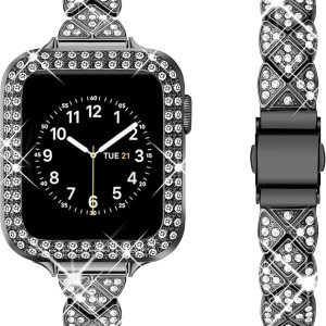 Secbolt Correa delgada compatible con Apple Watch Band de 1.49, 1.57, 1.61, 1.65, 1.73 y 1.77 pulgadas, para mujer, pulsera de metal elegante con Secbolt Correa delgada compatible con Apple Watch Band de 1.49, 1.57, 1.61, 1.65, 1.73 y 1.77 pulgadas, para mujer, pulsera de metal elegante con