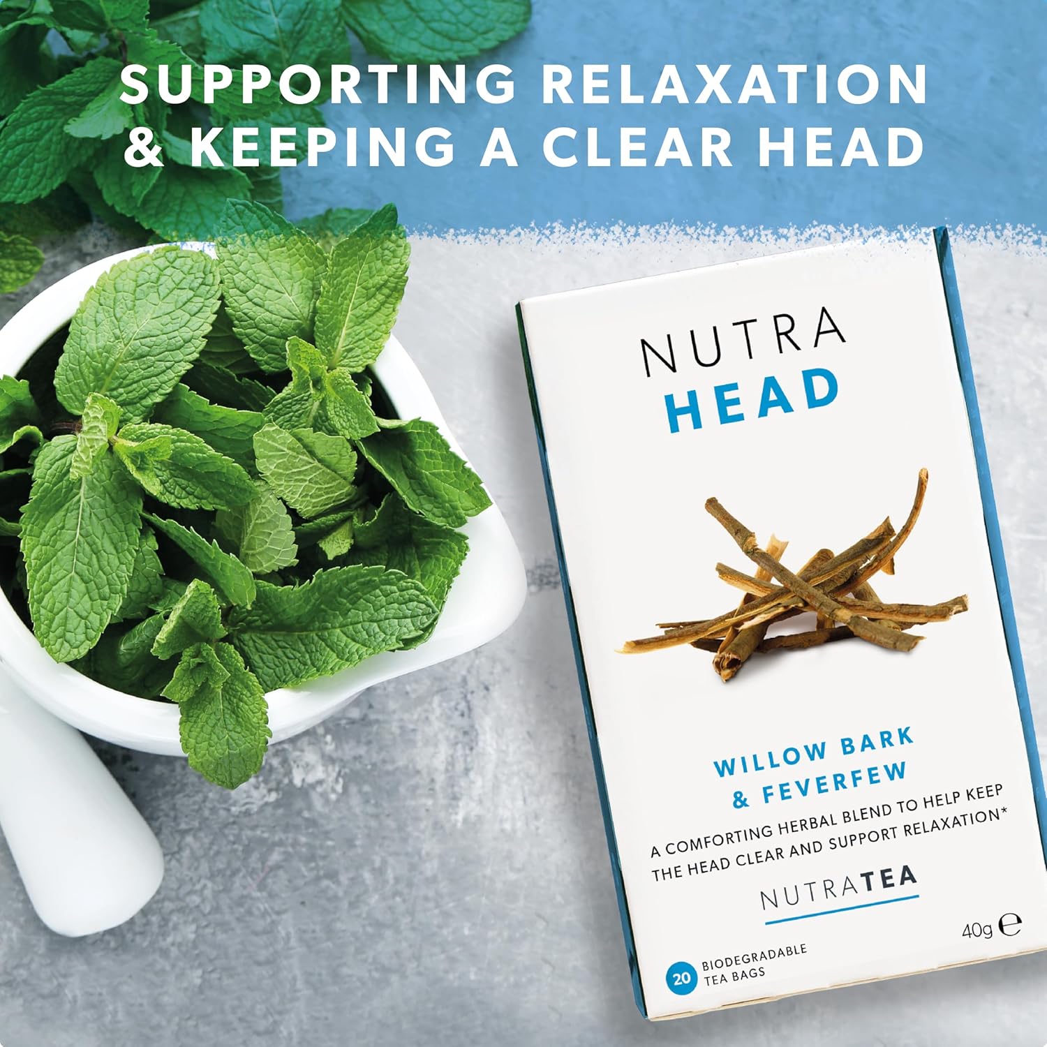 NUTRAHEAD – Té para aliviar la migraña  Té para aliviar el dolor de cabeza  para aliviar la migraña y la tensión  Incluye matricaria, corteza de