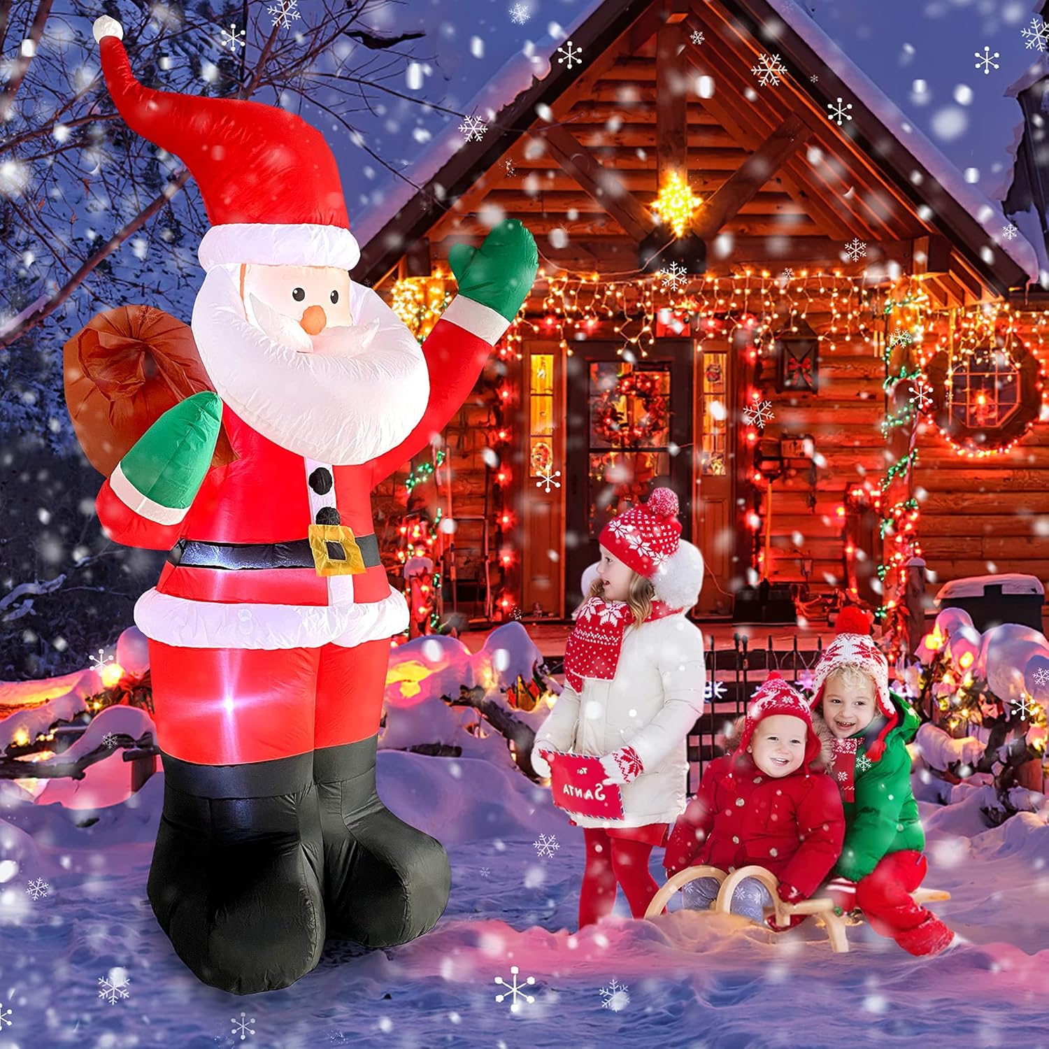 COOLWUFAN Papá Noel inflable de Navidad de 6 pies con bolsa de regalos, luces LED para decoración de patio al aire libre para vacaciones y fiestas