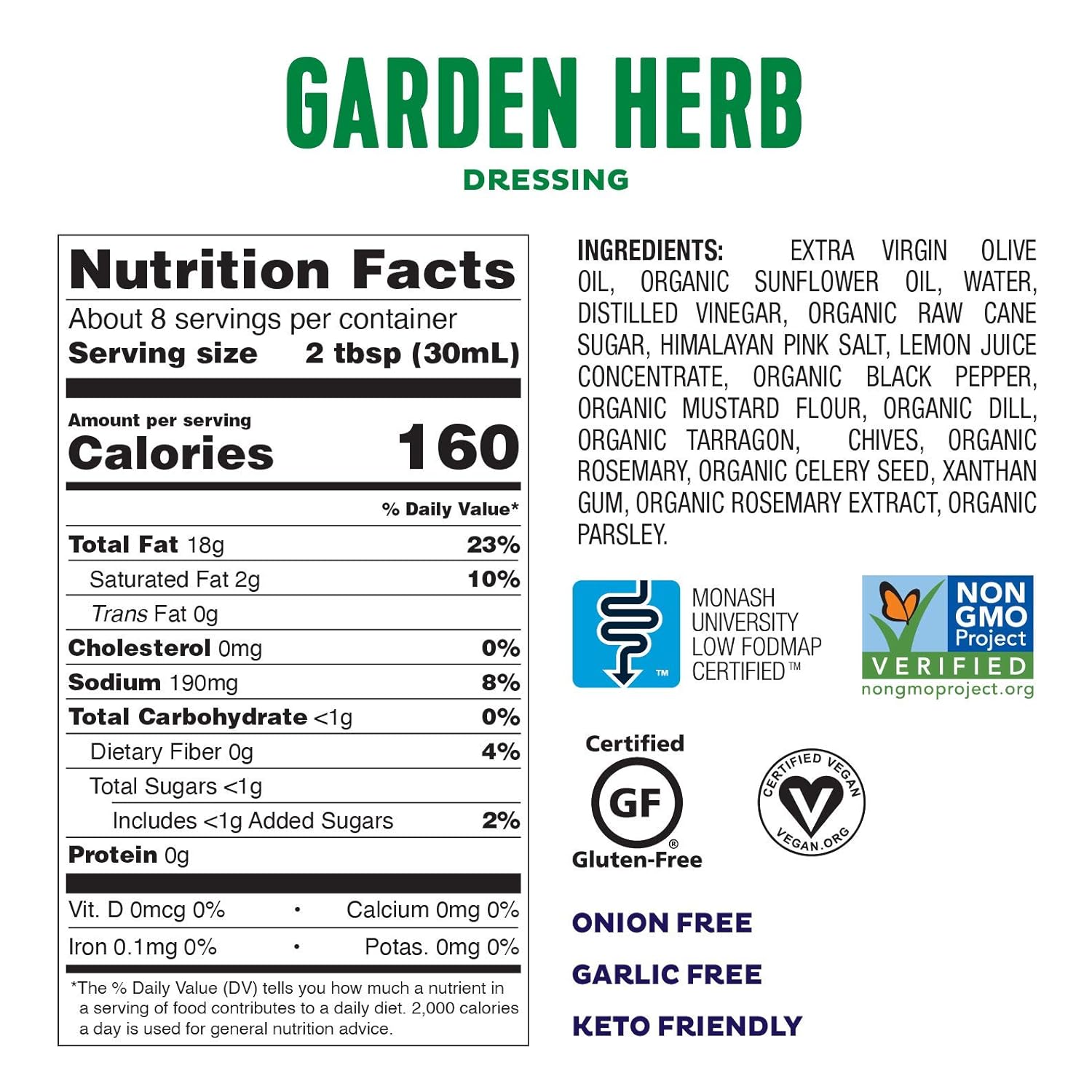 Fody Foods – Paquete de aderezo para ensalada de hierbas veganas de jardín, bajo certificado FODMAP, apto para dieta cetogénica, intestinal y SII,