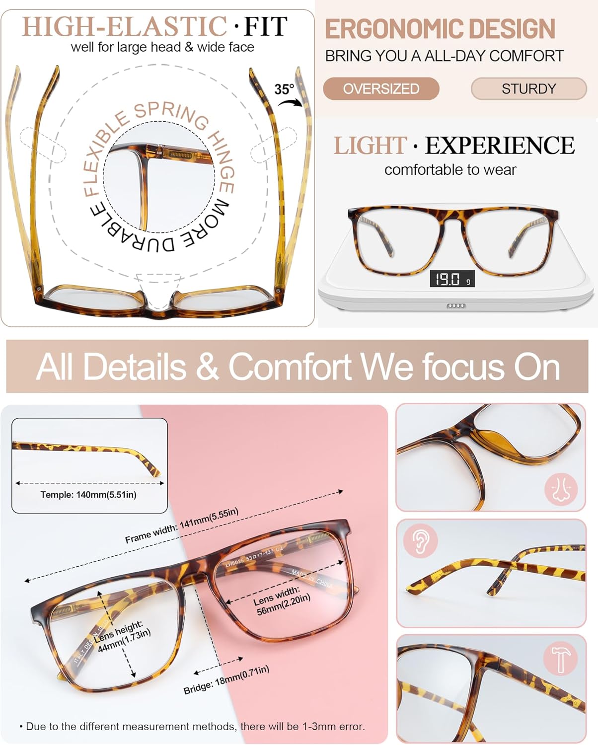 MARE AZZURO Lentes de lectura de gran tamaño para mujer, ligeros, grandes lectores 1.0 1.25 1.5 1.75 2.0 2.25 2.5 2.75 3.0 3.5 4.0 5.0 6.0