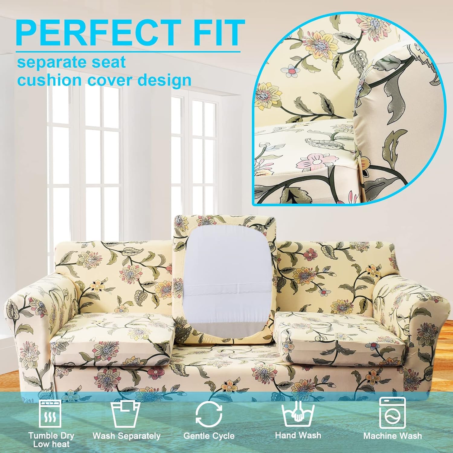 Funda impermeable para sofá con estampado de 2 piezas, funda elástica para sillón con funda de cojín de sofá, lavable, protector de muebles para
