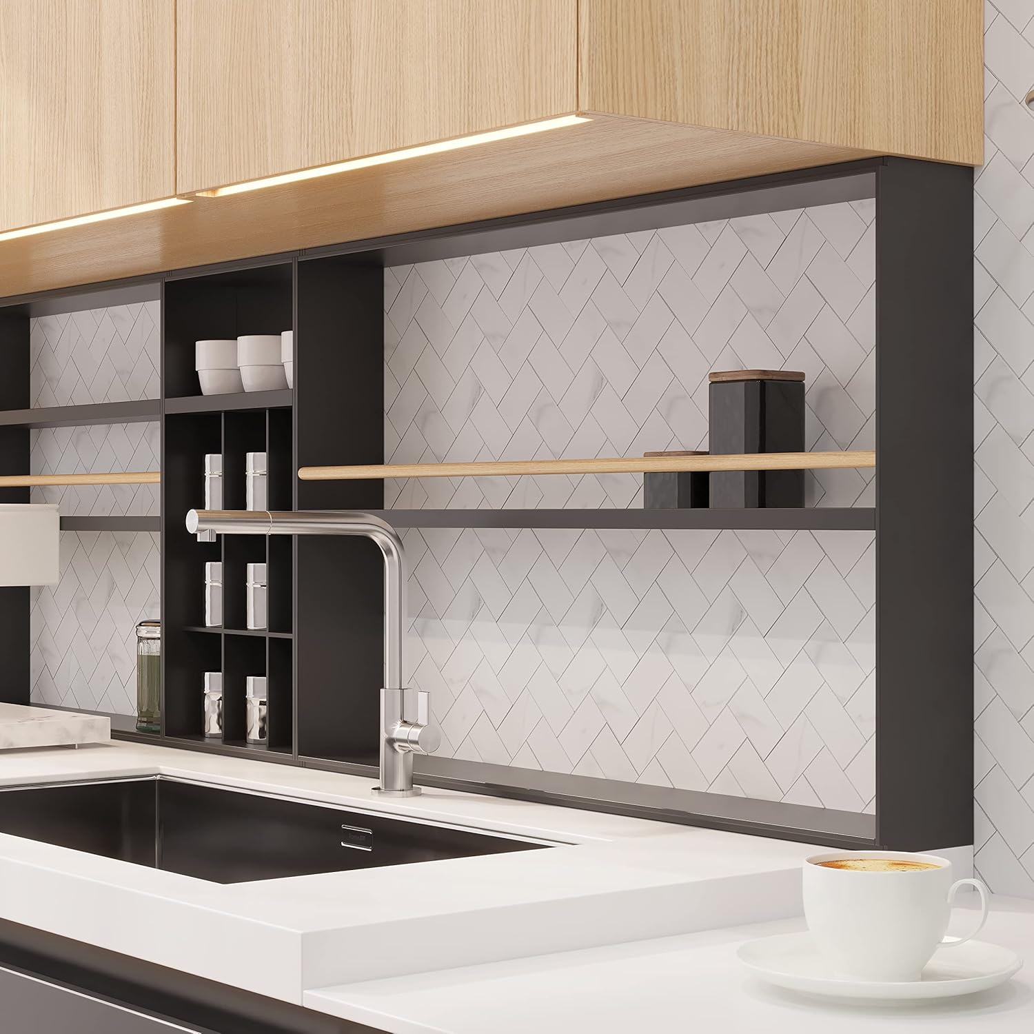 Avant Decor  Espiga compuesta de piedra  Azulejos de cocina para despegar y pegar  Azulejos de pared para pegar  Fácil instalación  5 x 5 pulgadas
