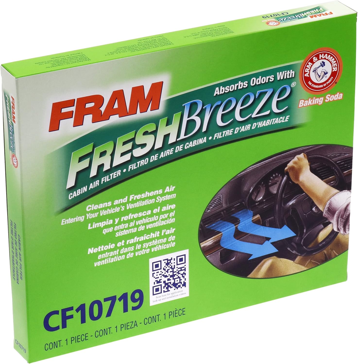 Fram Fresh Breeze – Filtro de aire de cabina con bicarbonato de sodio Arm & Hammer, CF10719 para vehículos Dodge y Hyundai seleccionados, color