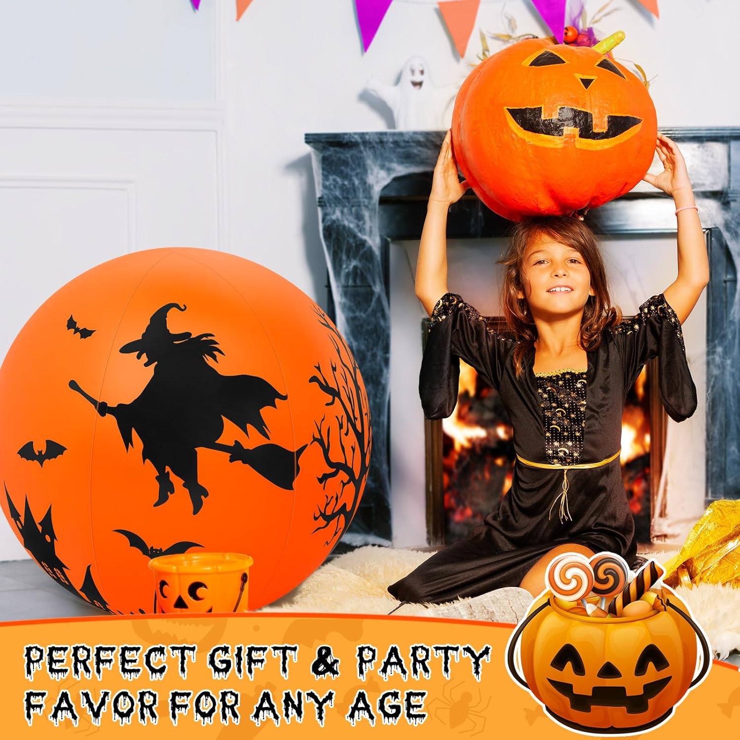 2 piezas de 27 pulgadas que brillan en la oscuridad enorme bola de Halloween con luz LED, bola inflable gigante de Halloween que brilla