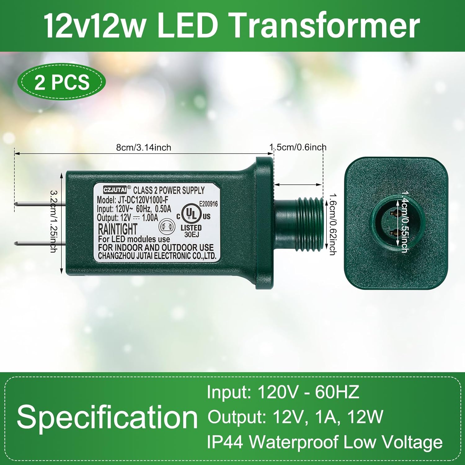 Kingdder 2 unids verde 12V 1A clase 2 fuente de alimentación LED transformador reemplazo IP44 impermeable bajo voltaje transformador para Navidad