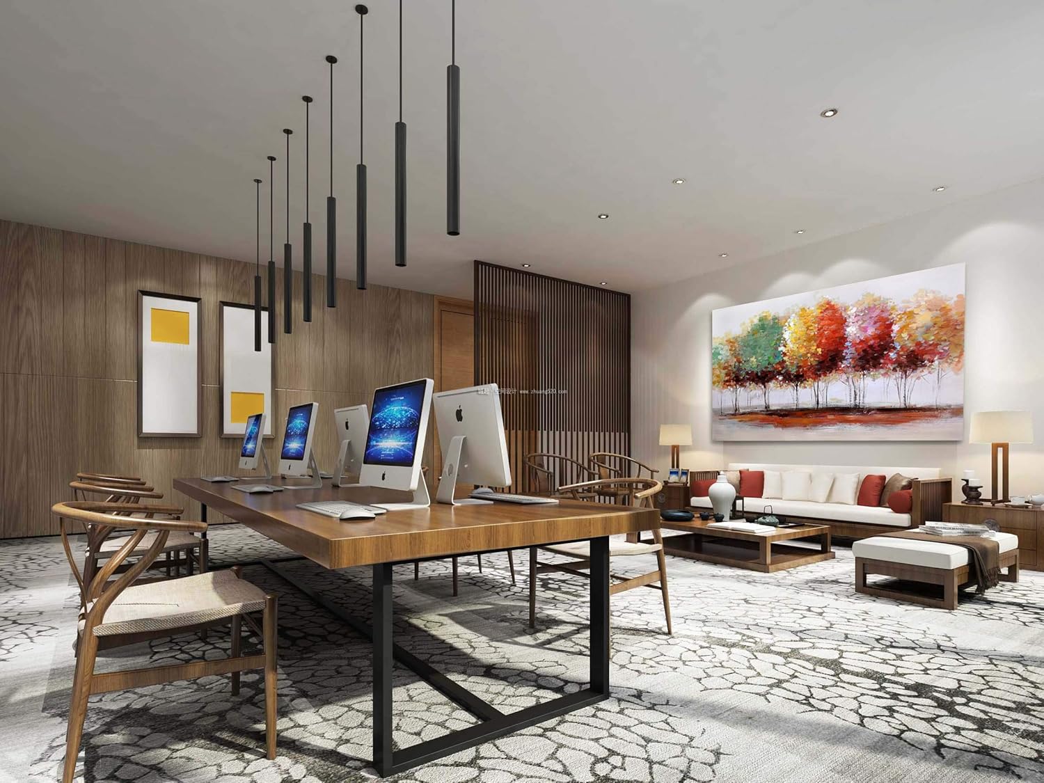 Fox Art – Pintura abstracta en lienzo, diseño geométrico, color azul índigo con lamina metálica de oro para sala de estar, dormitorio, estirada y
