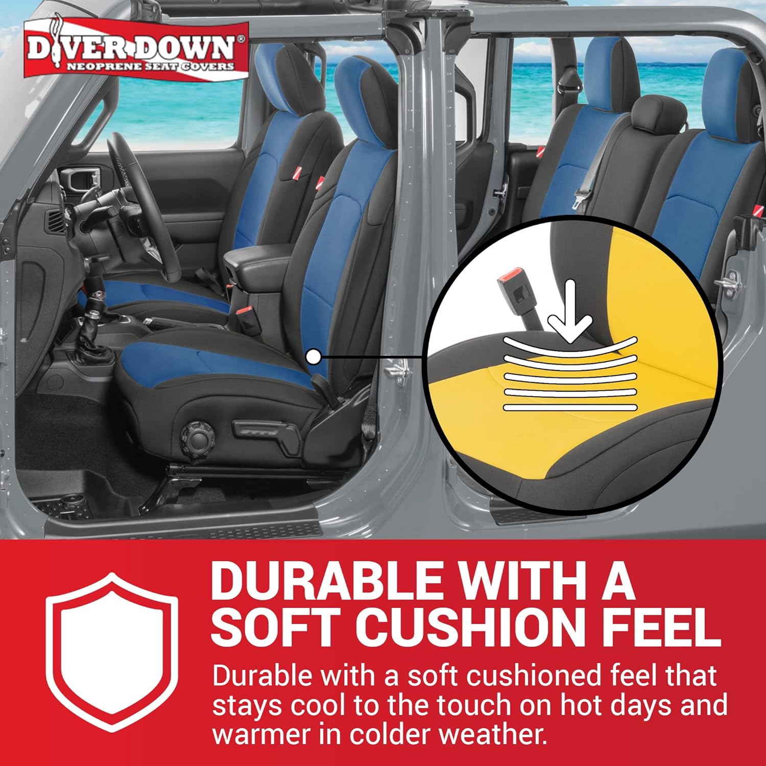 Diver Down Juego de fundas de asiento de neopreno para Jeep Gladiator JT 2020-2022, juego de asiento delantero y trasero, fundas de asiento