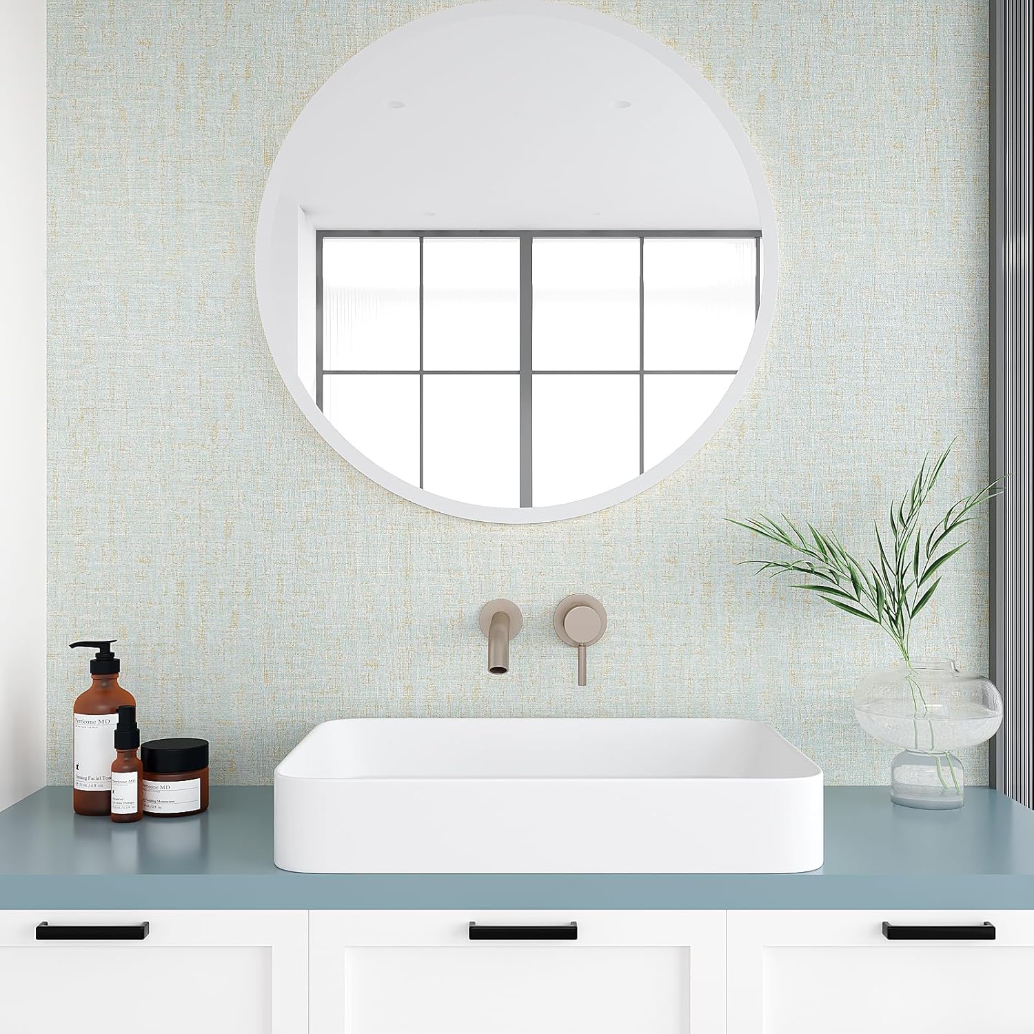 VEELIKE Papel tapiz azul dorado con textura de tela de pasto azul para dormitorio, baño, 15.7 x 354 pulgadas, papel de contacto de tela de lino azul