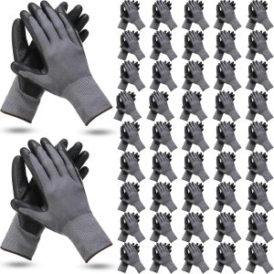 Jexine 50 pares de guantes de trabajo de seguridad para hombres y mujeres, con revestimiento de látex transpirable y agarre fuerte Jexine 50 pares de guantes de trabajo de seguridad para hombres y mujeres, con revestimiento de látex transpirable y agarre fuerte
