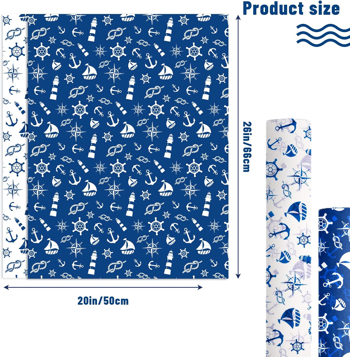 HolyMaji 30 hojas de papel de seda náutico azul, tamaño grande, 20 x 26 pulgadas, diseño de ancla, papel decorativo de regalo para decoración de