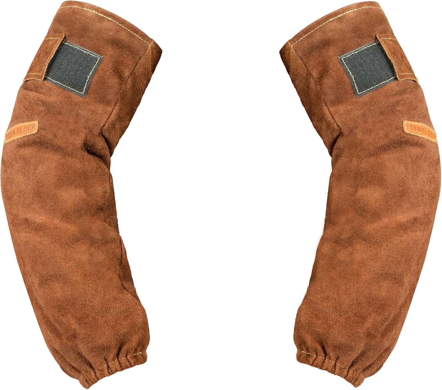 YESWELDER Mangas de soldadura de cuero resistentes al calor y a las llamas, mangas de trabajo para hombres y mujeres, Marrón