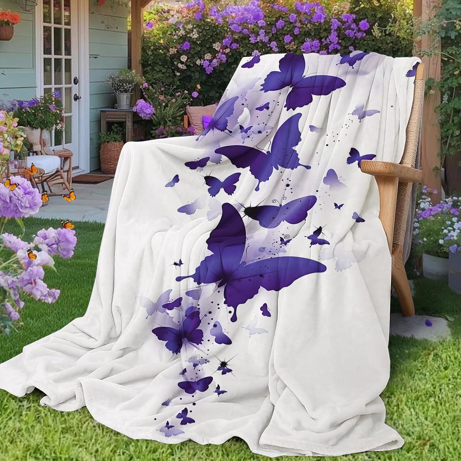 Manta de mariposa morada de 60 x 50 pulgadas, regalos de mariposa para mujer, manta de franela de forro polar femenino para sofá, cama, decoración