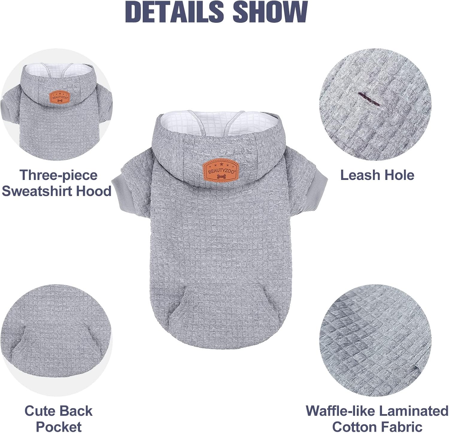 BEAUTYZOO Suéter con capucha para perros pequeños y medianos con bolsillos, ropa para perros pequeños y medianos, abrigos de algodón laminado para