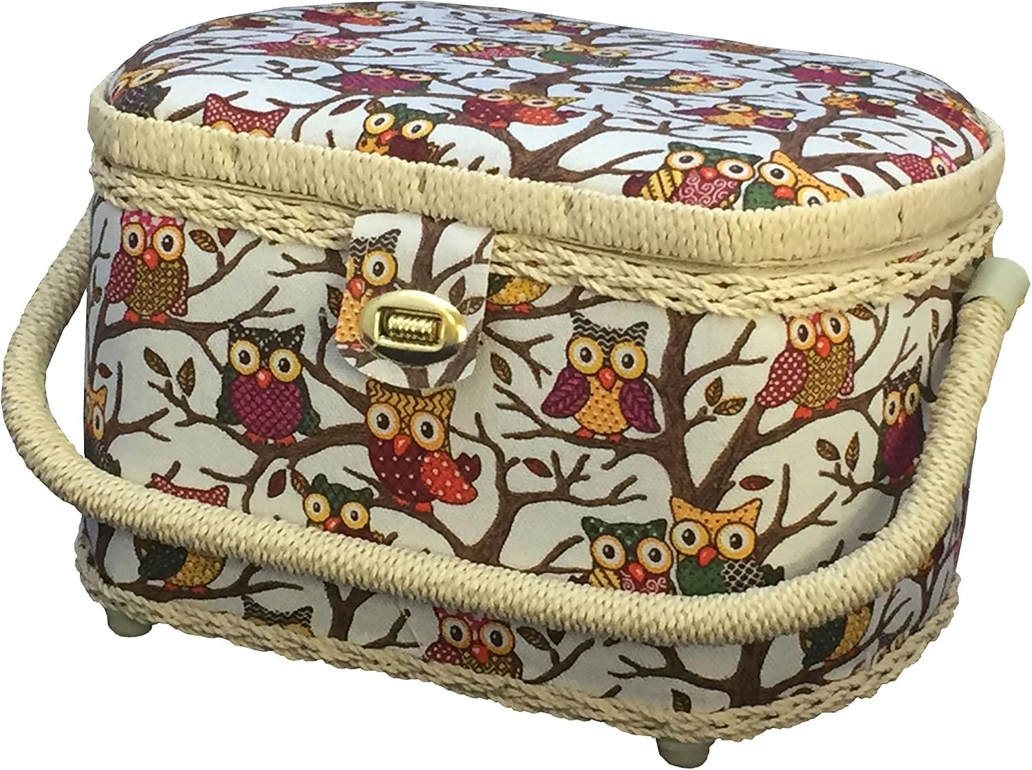 Michley Cesta de coser grande con diseño de búho y kit de costura de 41 piezas, 10.5 x 8 x 6.7 pulgadas
