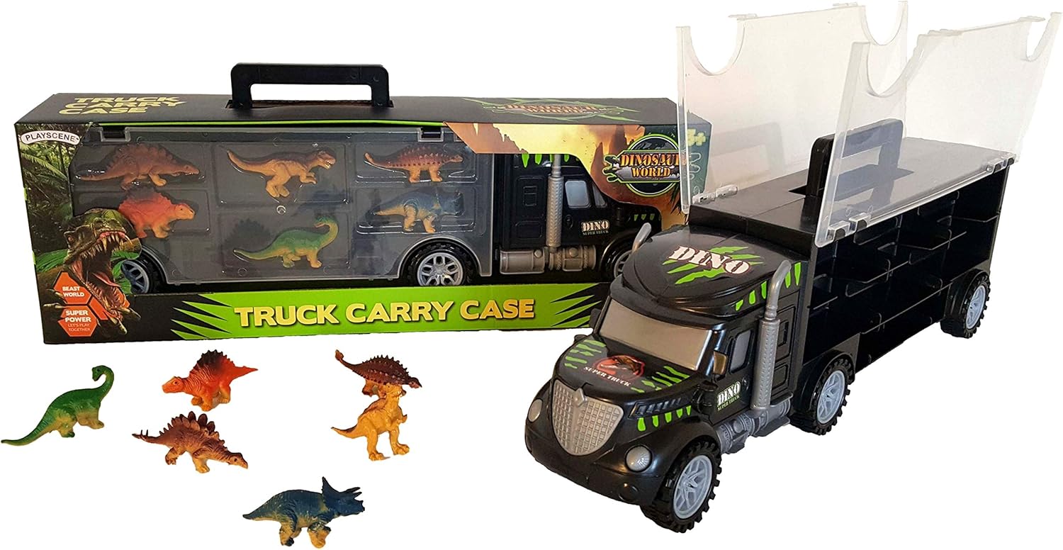 Estuche de transporte grande de dinosaurio con figuras de dinosaurio de juguete educativo (camión dinosaurio)