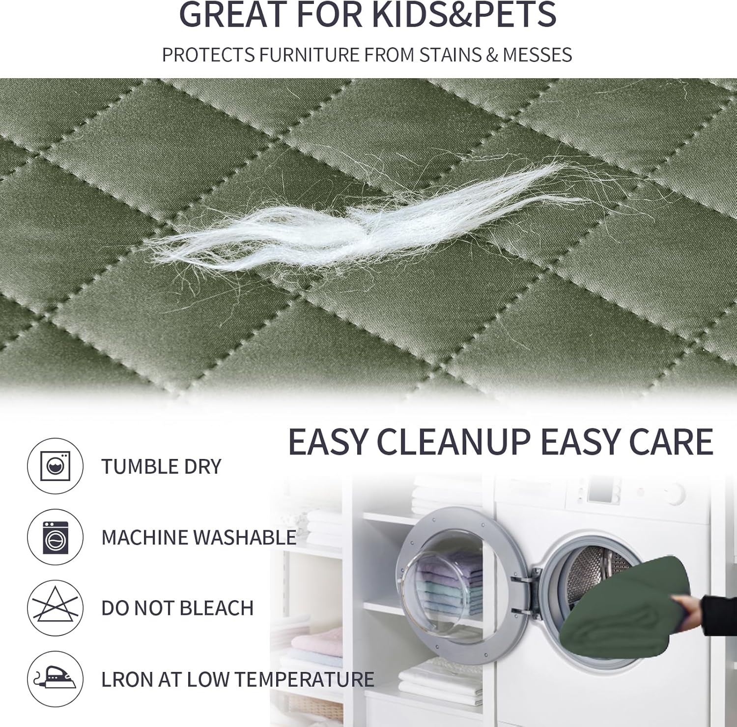 Fandyacke Fundas reversibles para sofá, protector de muebles para perros (sofá, verde oscuroverde claro)