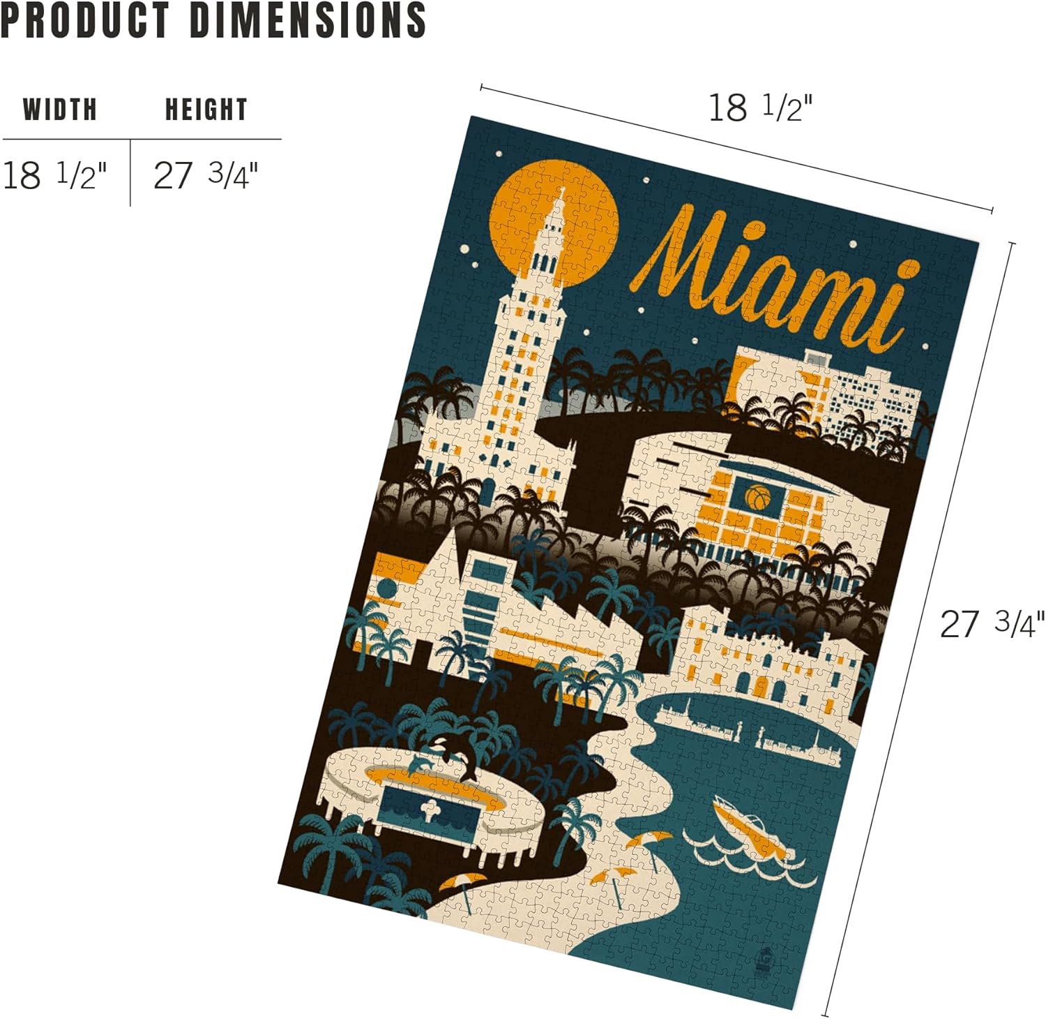 Miami, Florida, Retro Skyline (1000 Piece Puzzle, Challenging Jigsaw Puzzle for Adults, Made in USA)