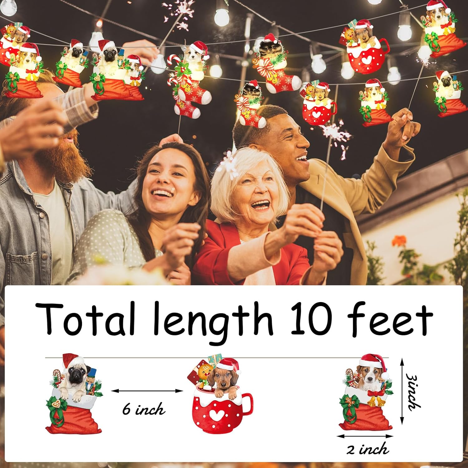 Ganeen Guirnalda de luces de Navidad para perro, 20 luces LED de 10 pies, linda cadena de luces colgantes para árbol de Navidad, funciona con pilas,