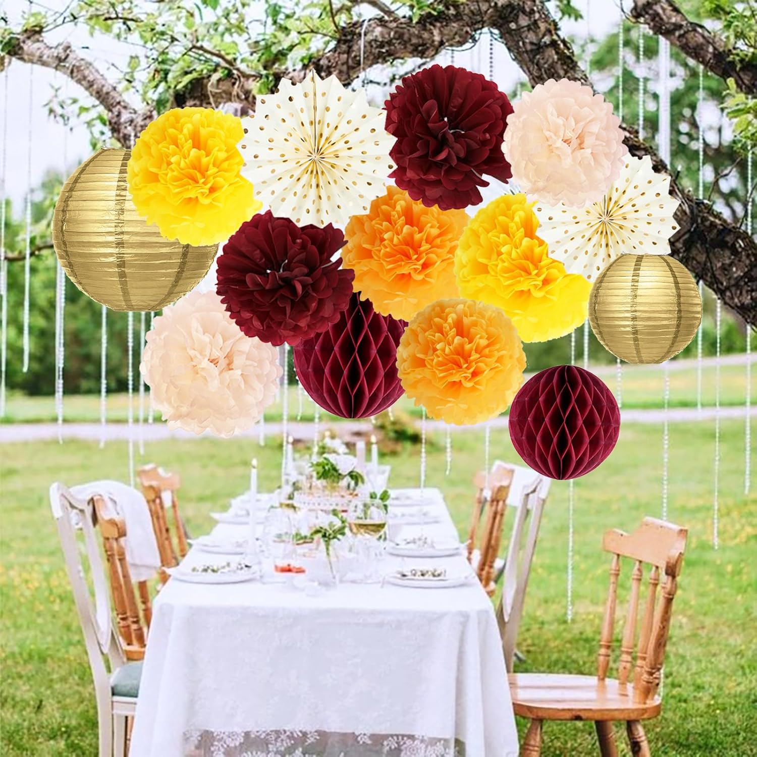 Decoraciones de fiesta de cumpleaños de otoño, color naranja granate, oro naranja, Acción de Gracias, cumpleaños, granate, amarillo, mujer, burdeos,