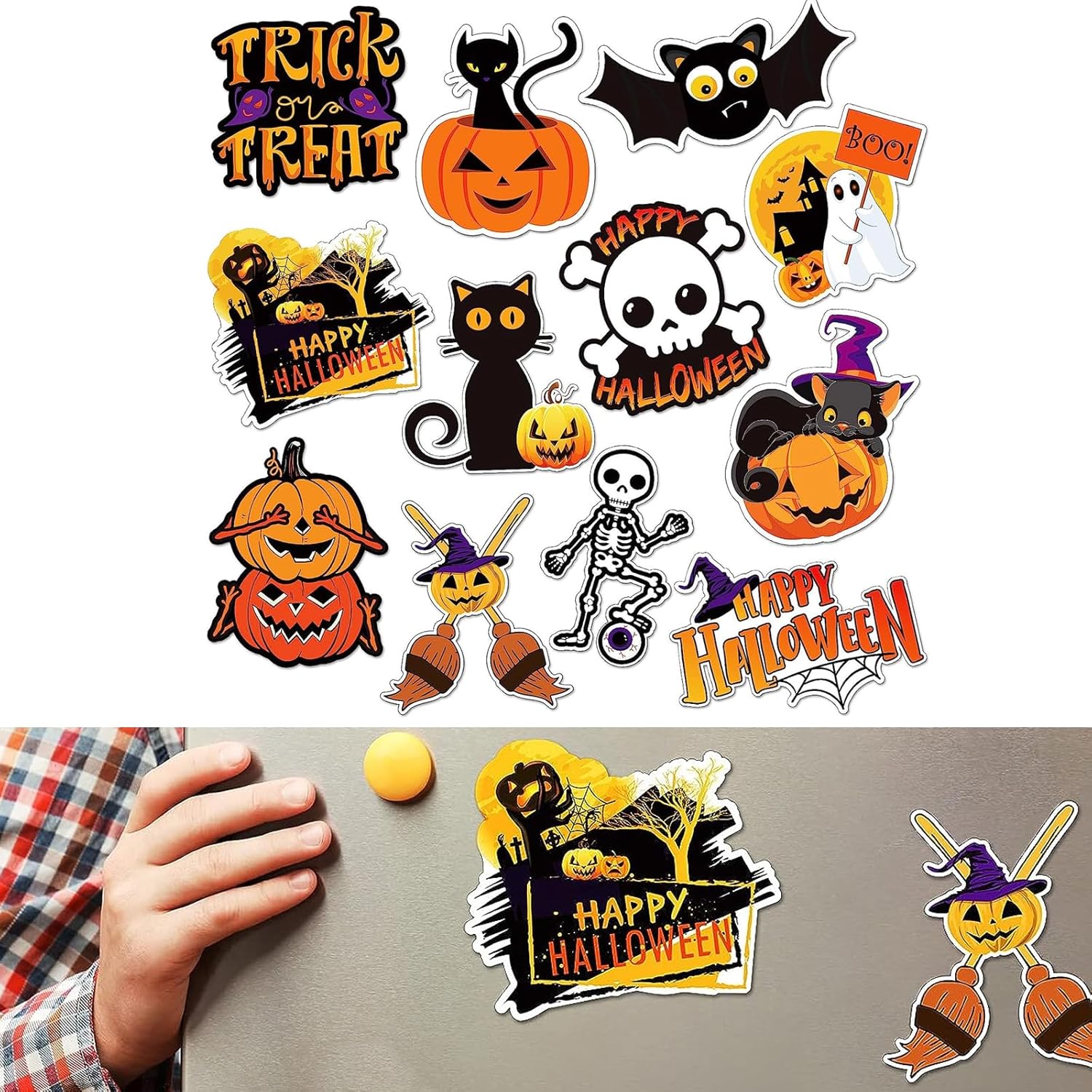 QODOLSI 12 calcomanías para el cuerpo de Halloween para automóvil, adsorción, calabaza, fantasma, mago, personalidad, impresión clara, adornos