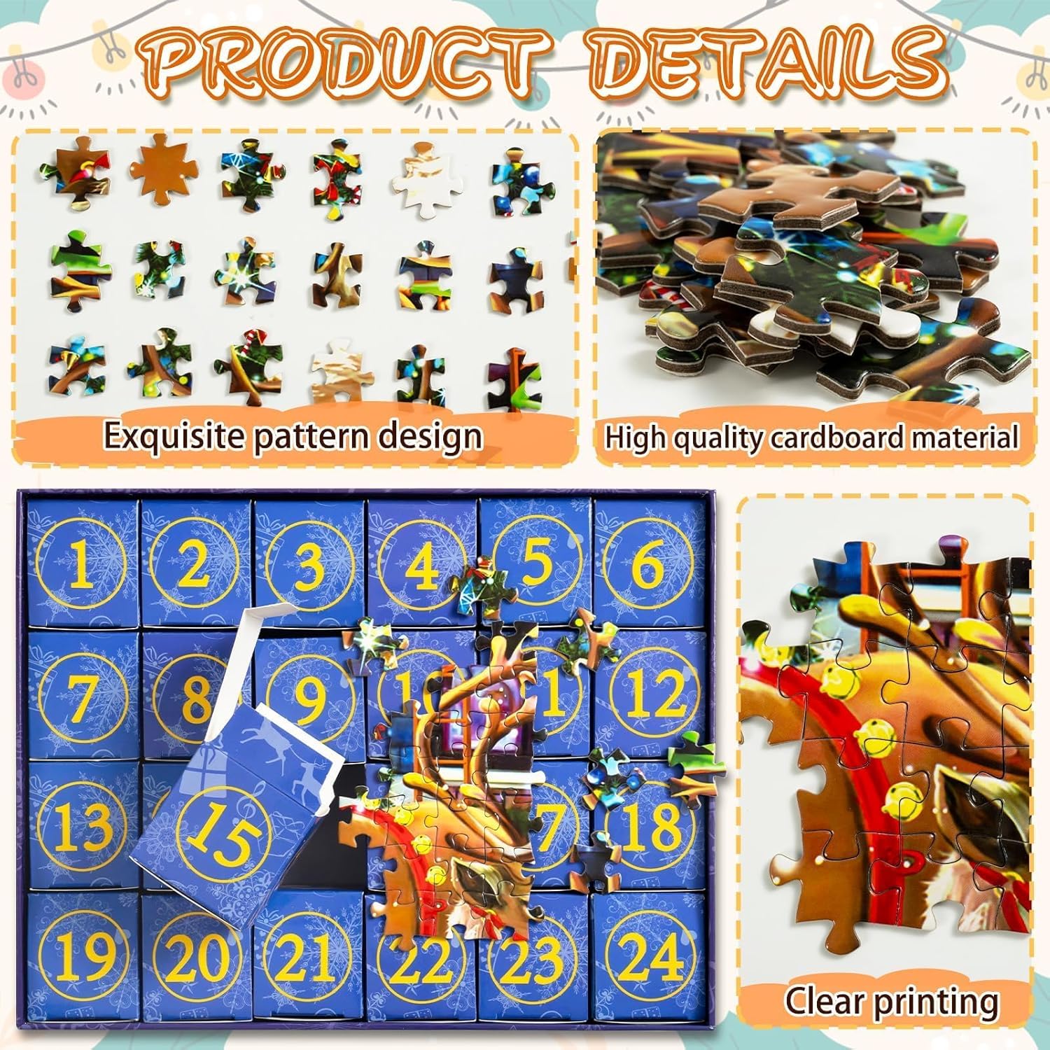 Calendario de Adviento de Navidad 2023, 24 días de cuenta regresiva, calendario de rompecabezas  1008 piezas de rompecabezas de Navidad, juego