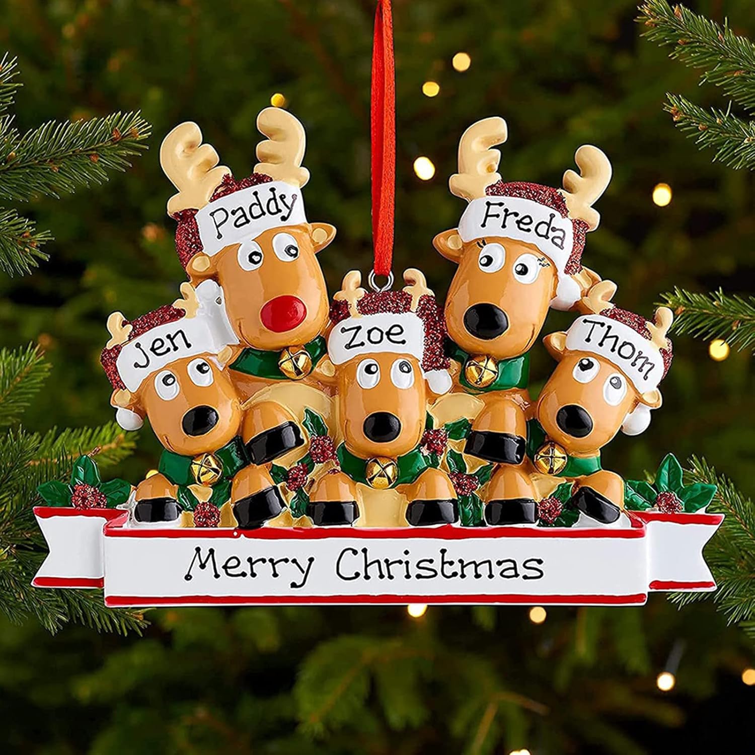 Slavna Adornos de Navidad personalizados 2023, familia de 2345678, adornos de Navidad de ciervo, regalos personalizados para árbol de Navidad,