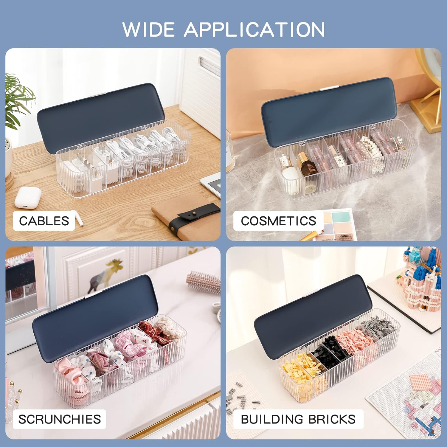 Yesesion Paquete de 2 cajas organizadoras de cables de plástico con tapa y 20 lazos de alambre, estuche de almacenamiento transparente para cargador